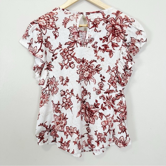 Maurices Soft White Floral Smocked Flutter Sleeve Blouse Womens Sz M - Picture 9 of 11